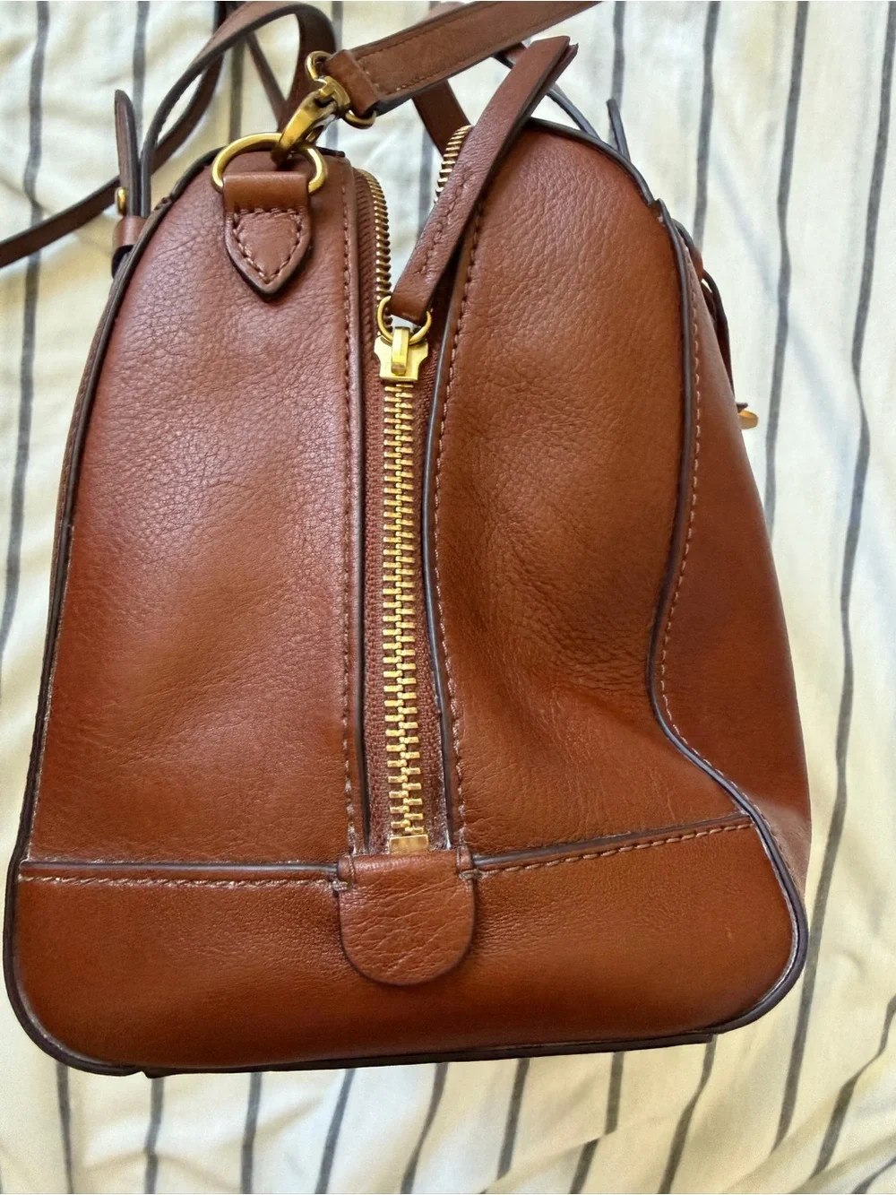 Fossil Brown Leather Satchel with Crossbody Strap